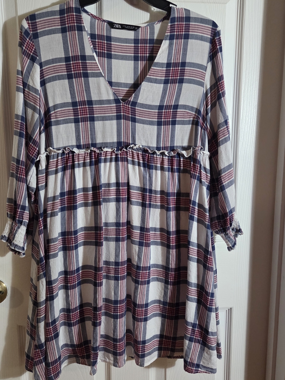 Zara Plaid Tunic in Navy, White and Burgundy